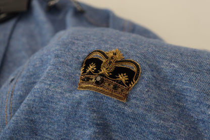 Blaue Baumwollkronen-Knopf-Strickjacke