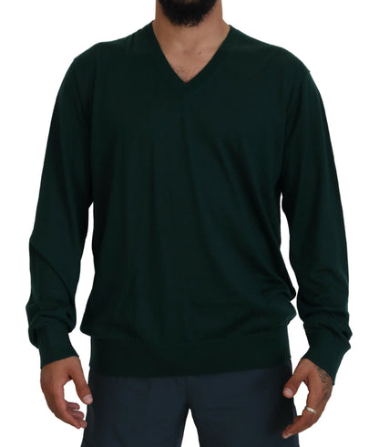 Grüner Kaschmirpullover mit V-Ausschnitt