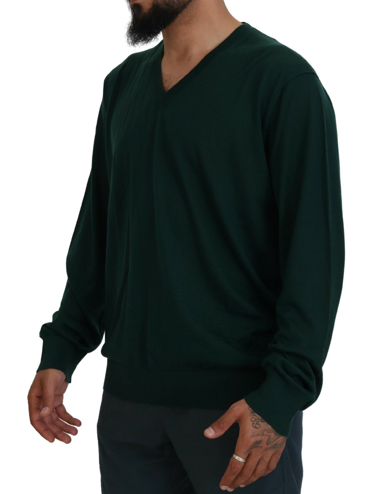 Grüner Kaschmirpullover mit V-Ausschnitt