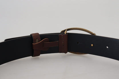 Braunes Leder Gold Logo Metall Ovalschnalle