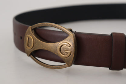 Braunes Leder Gold Logo Metall Ovalschnalle