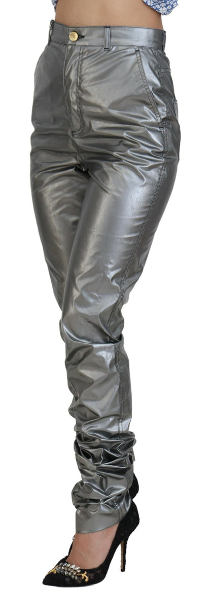 Metallic-Silberne Skinny-Hose mit hoher Taille