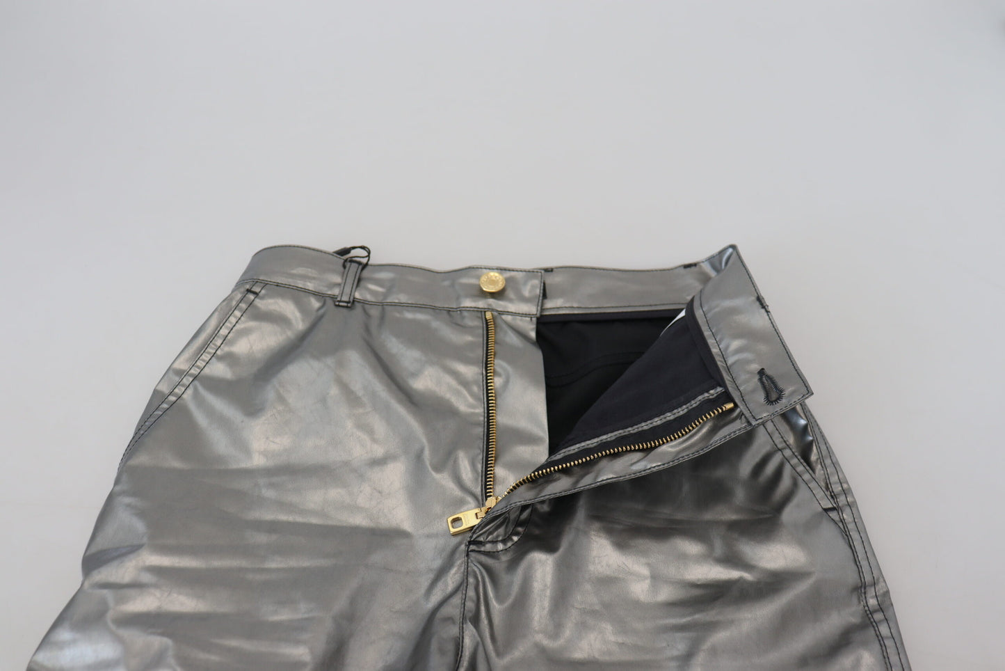 Metallic-Silberne Skinny-Hose mit hoher Taille