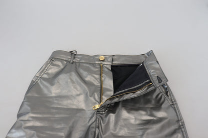 Metallic-Silberne Skinny-Hose mit hoher Taille