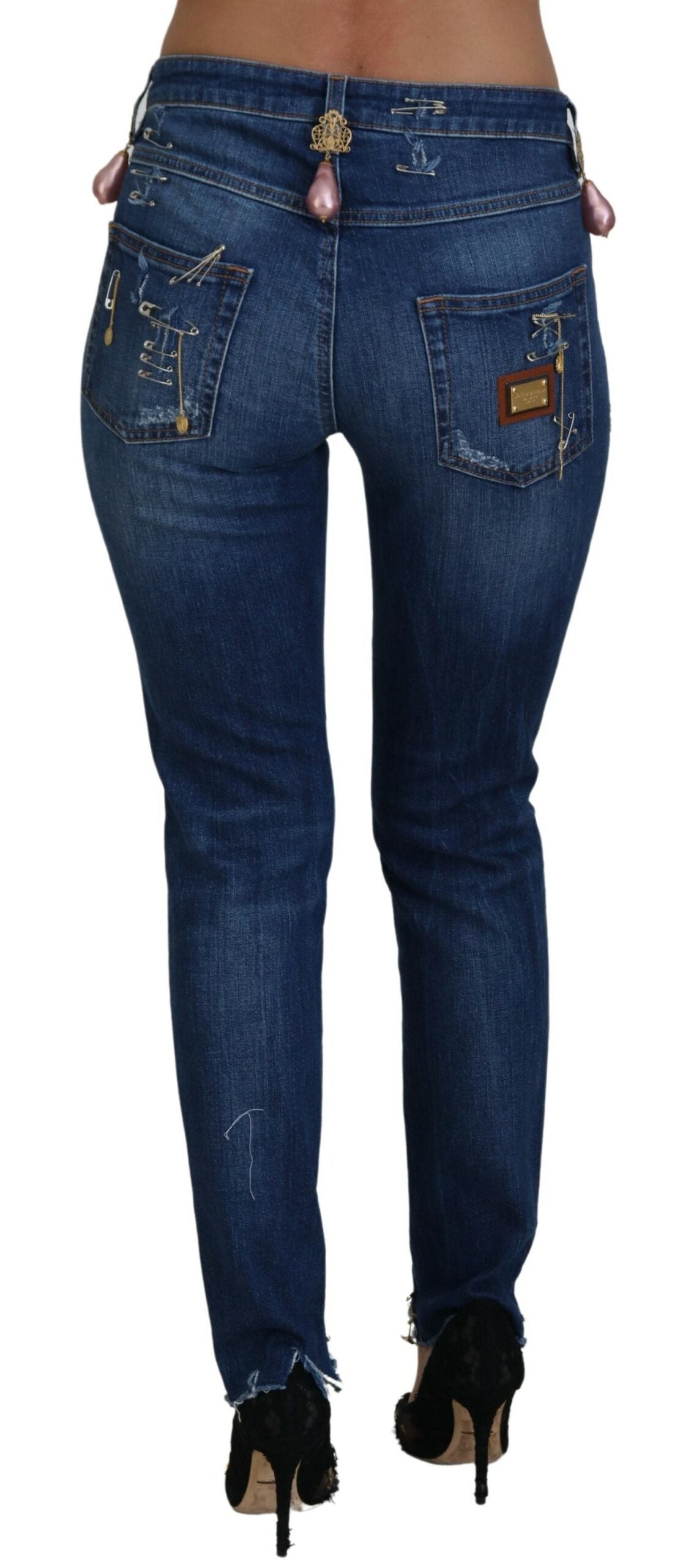 Blaue Kristallnadeln Slim Fit Denim Baumwolljeans