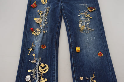 Blaue Kristallnadeln Slim Fit Denim Baumwolljeans