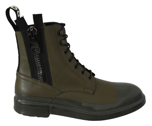 Grüne Lederstiefel mit Reißverschluss Herrenschuhe
