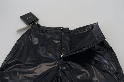 Schwarze Skinny-Hose aus Nylon mit hoher Taille
