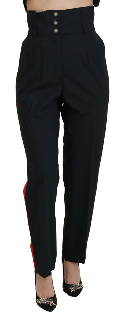 Schwarze konisch zulaufende Wollhosen mit hoher Taille