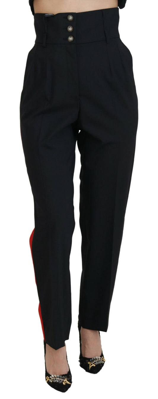 Schwarze konisch zulaufende Wollhosen mit hoher Taille