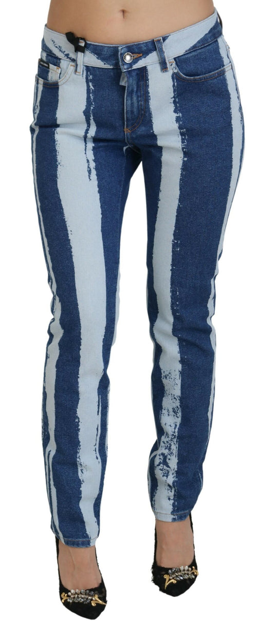 Kobaltblaue gestreifte Skinny Denim-Jeans aus Baumwolle
