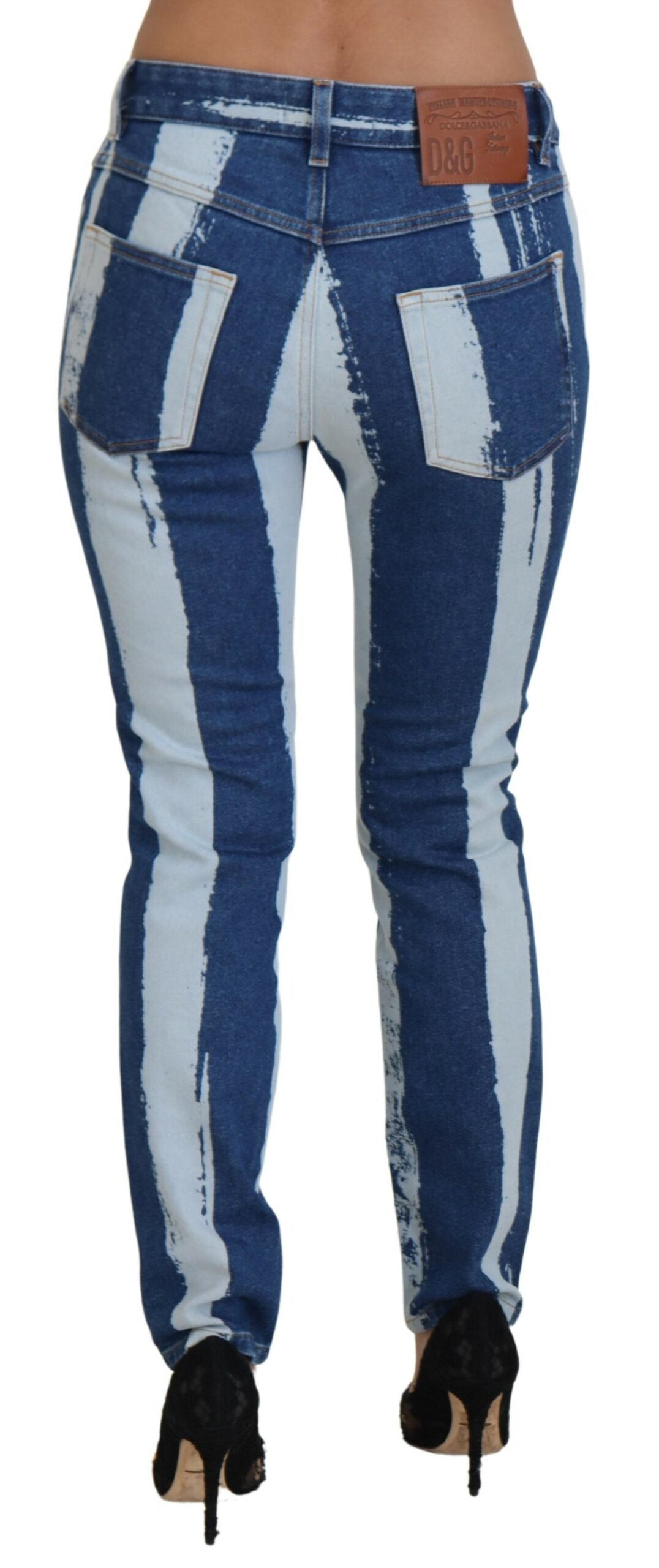 Kobaltblaue gestreifte Skinny Denim-Jeans aus Baumwolle