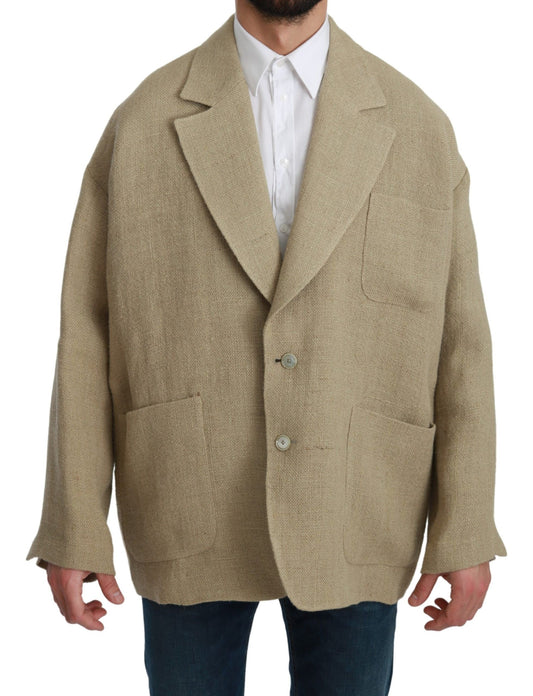 Beige Jacke Mantel 100% Jute Blazermantel