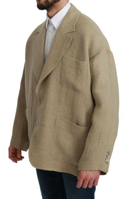 Beige Jacke Mantel 100% Jute Blazermantel