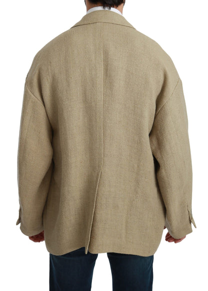 Beige Jacke Mantel 100% Jute Blazermantel