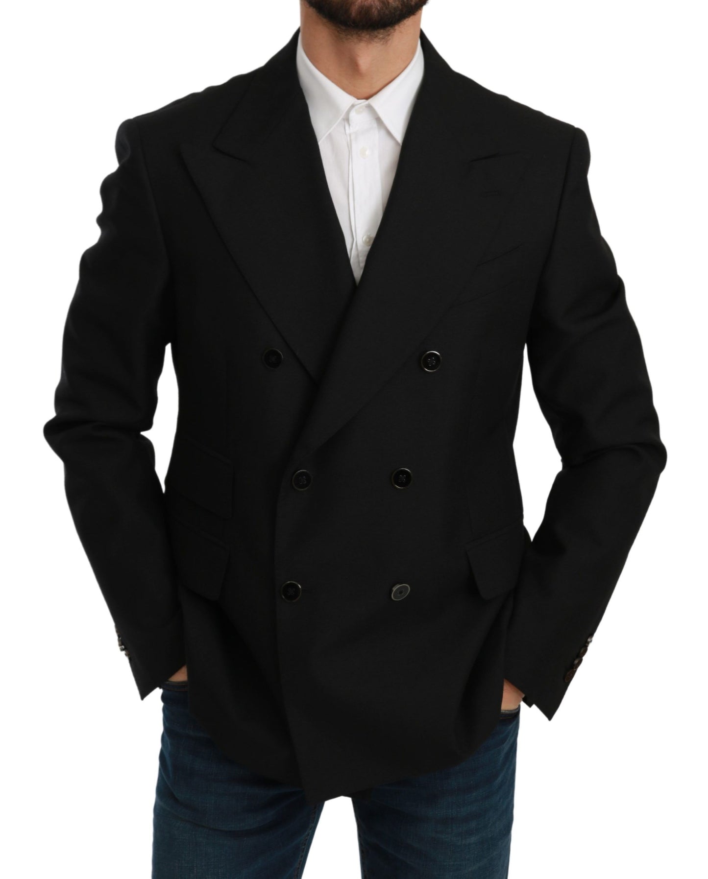 Schwarzer Slim Fit Mantel Wollblazer