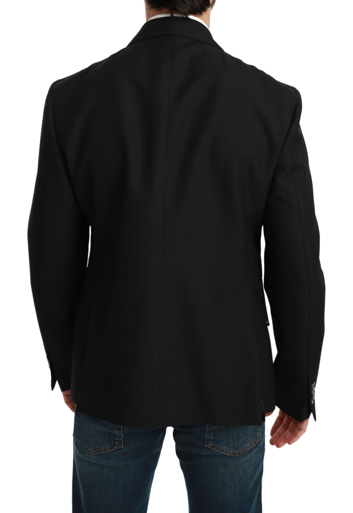 Schwarzer Slim Fit Mantel Wollblazer
