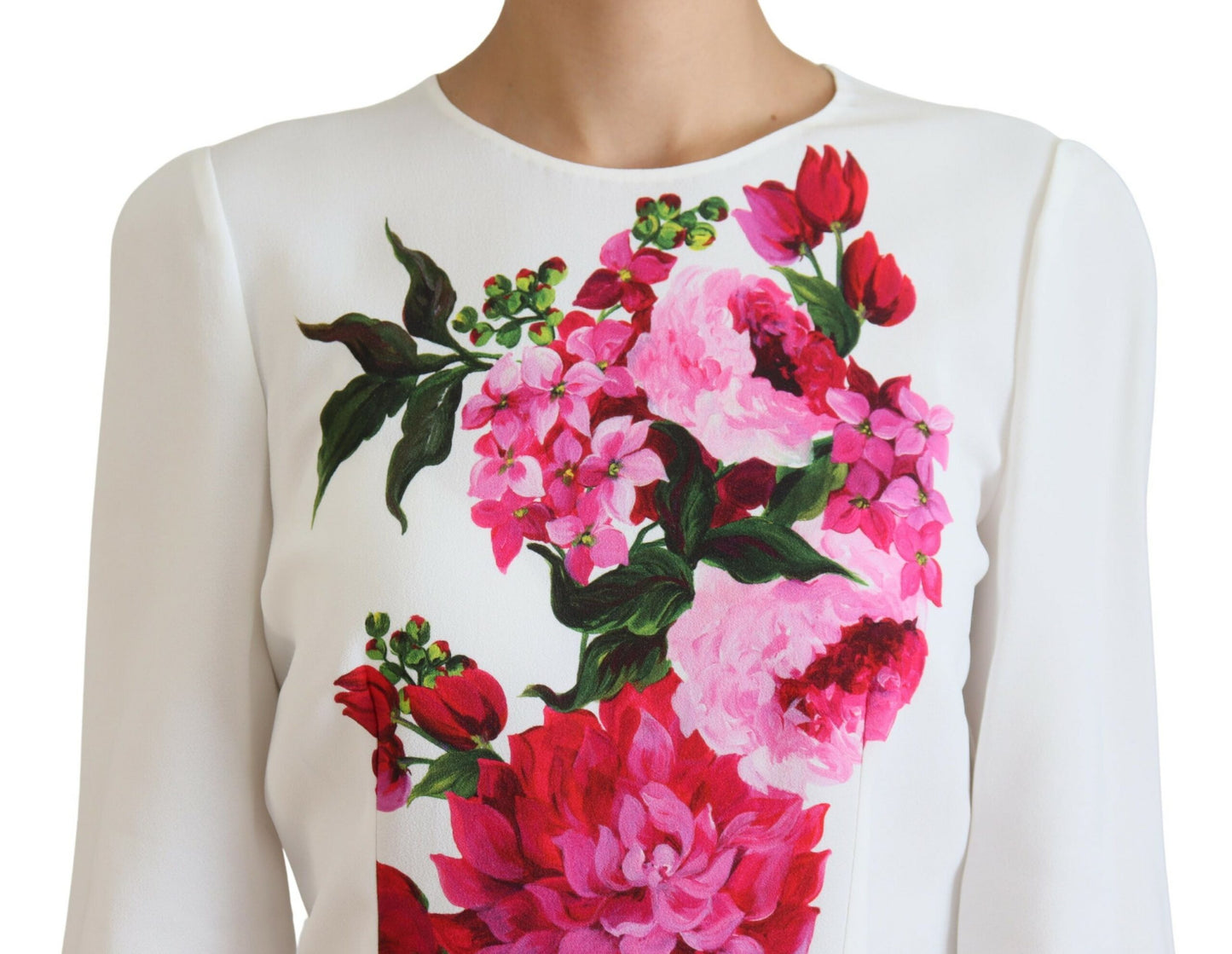 Weißes Blusentop mit Blumenmuster und Rundhalsausschnitt