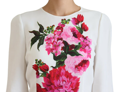 Weißes Blusentop mit Blumenmuster und Rundhalsausschnitt