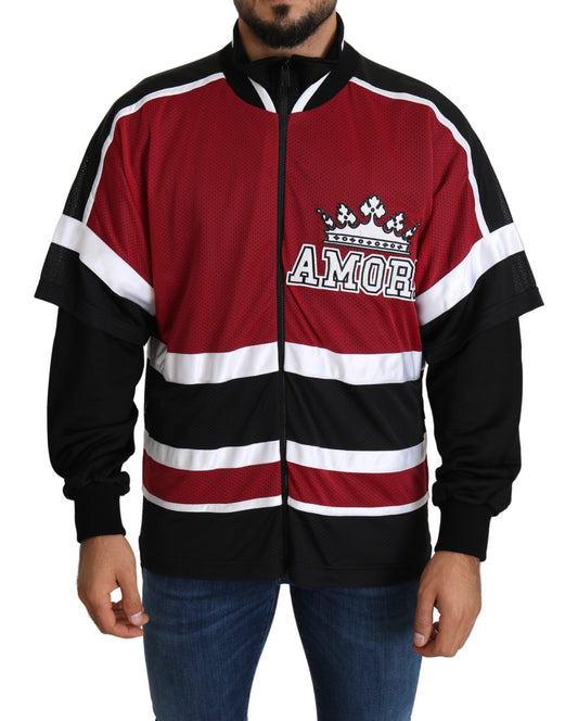 Rot Schwarz AMORE Sport Pullover mit Reißverschluss