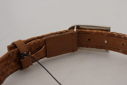 Braunes gewebtes Leder DG Logo Metallschnalle