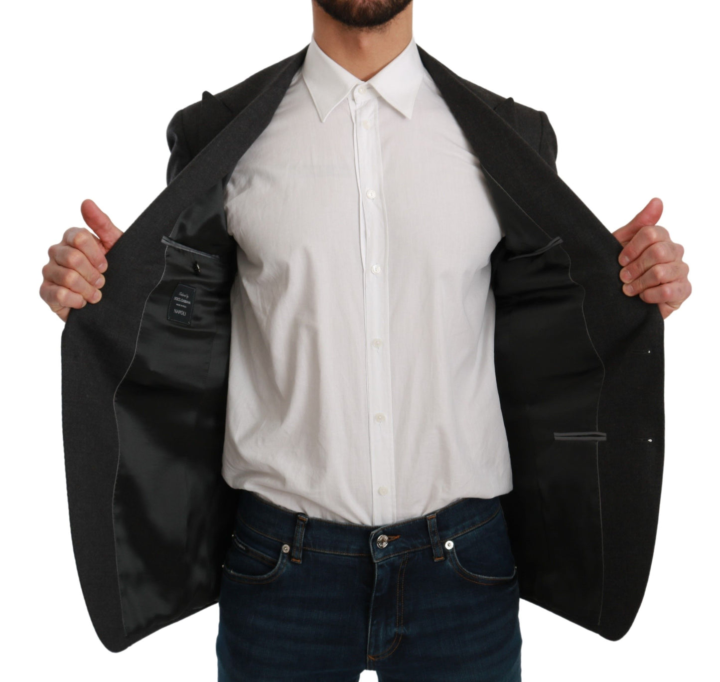 Graue NAPOLI Slim Fit Jacke Wollblazer