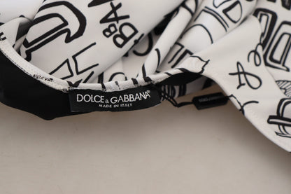 Weißes Nylon-Top mit Logo-Druck und langen Ärmeln mit Rundhalsausschnitt