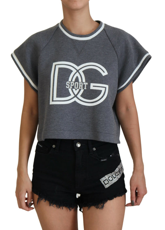 Graue DG Logo Print Freizeitbluse Cropped Top