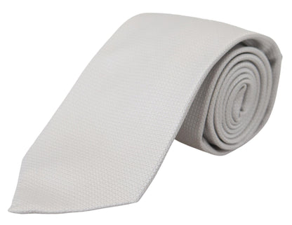 Off White Silk Patterned Narrow Herren Krawatte