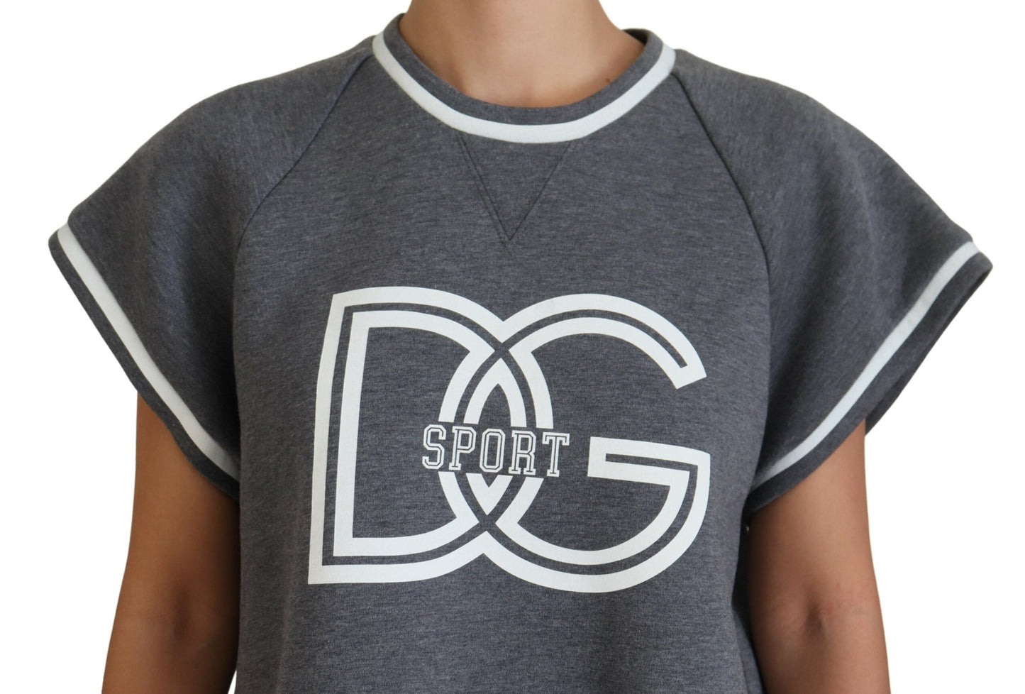 Graue DG Logo Print Freizeitbluse Cropped Top