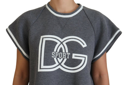 Graue DG Logo Print Freizeitbluse Cropped Top