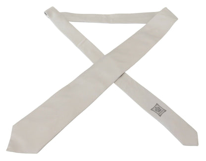 Off White Silk Patterned Narrow Herren Krawatte