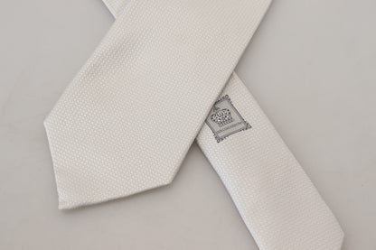 Off White Silk Patterned Narrow Herren Krawatte