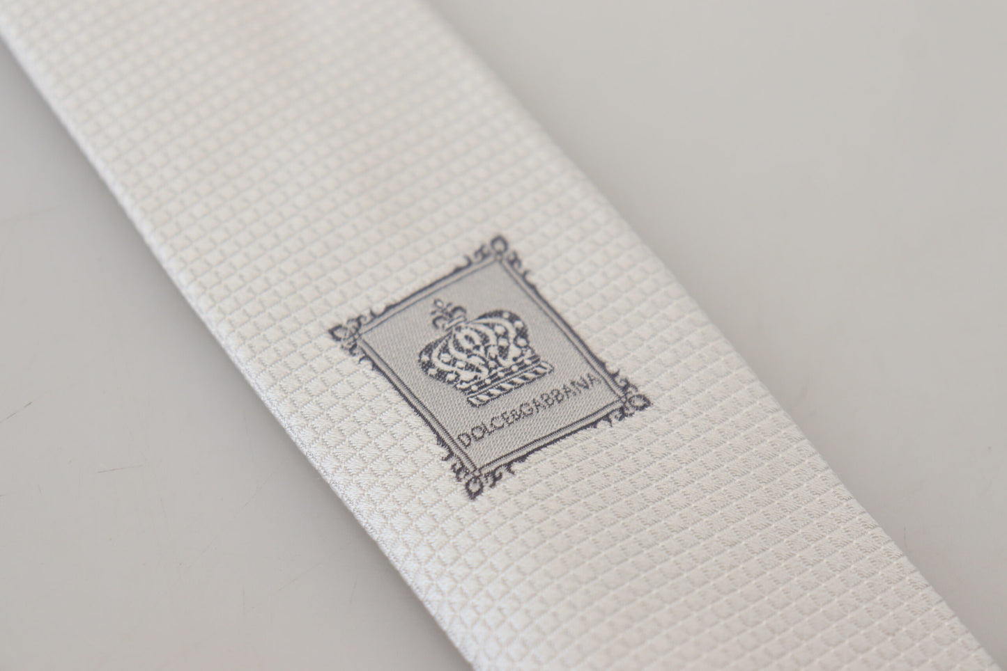 Off White Silk Patterned Narrow Herren Krawatte