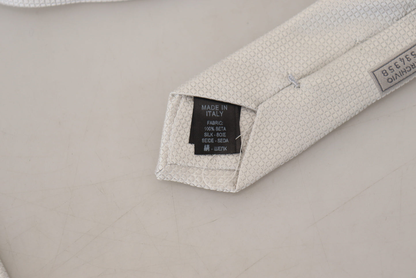 Off White Silk Patterned Narrow Herren Krawatte