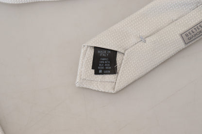 Off White Silk Patterned Narrow Herren Krawatte