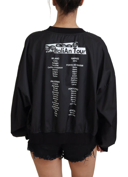 Schwarzer Nylonpullover mit Rundhalsausschnitt und Logo-Pullover