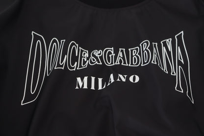Schwarzer Nylonpullover mit Rundhalsausschnitt und Logo-Pullover