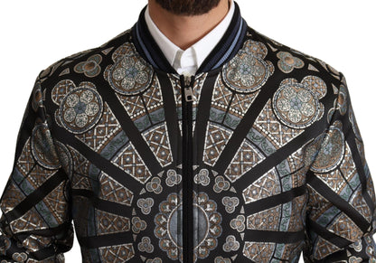 Blauer Jacquard Motiv Bombermantel Herrenjacke