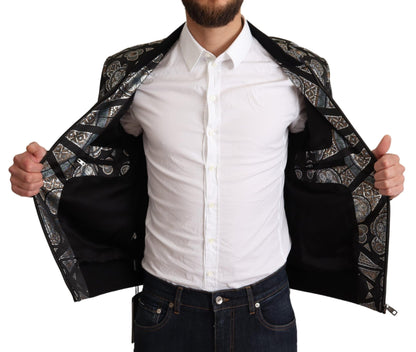 Blauer Jacquard Motiv Bombermantel Herrenjacke