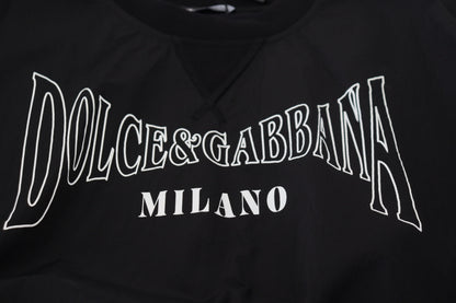 Schwarzer Nylonpullover mit Rundhalsausschnitt und Logo-Pullover
