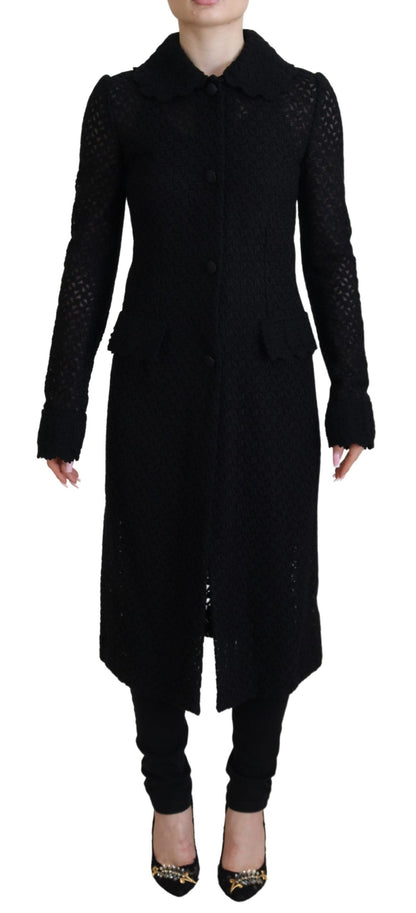 Schwarzer Button Down Long Blazer Baumwolljacke