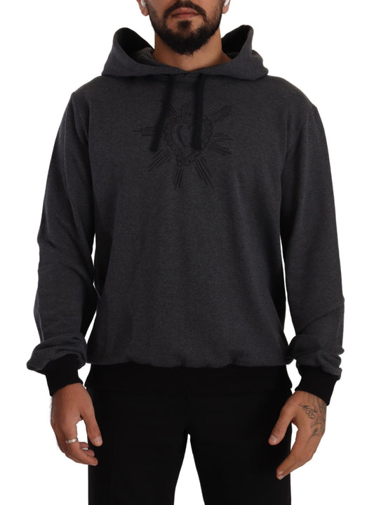 Grauer Pullover aus schwarzer Baumwolle mit Kapuze