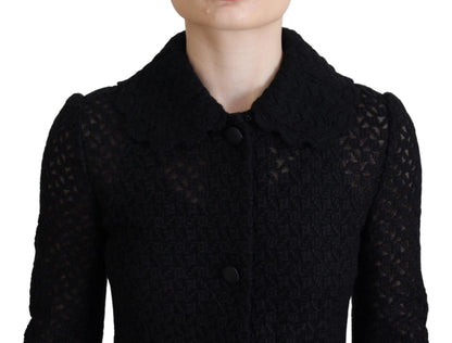 Schwarzer Button Down Long Blazer Baumwolljacke