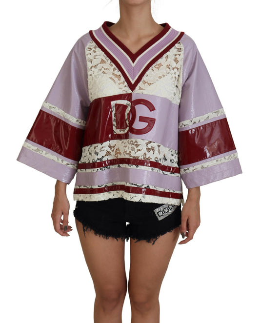 Multicolor Spitze Pullover mit V-Ausschnitt