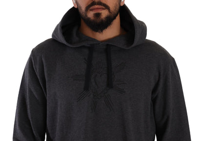 Grauer Pullover aus schwarzer Baumwolle mit Kapuze