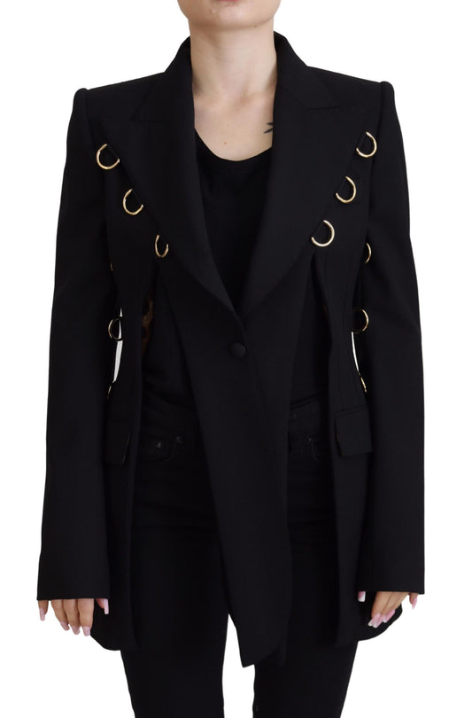 Schwarze langärmelige einreihige Jacke