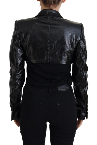 Schwarzer Langarm-Crop-Blazer Baumwolljacke