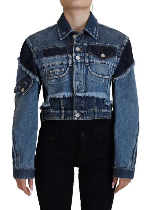 Blaue kurze Blousonjacke aus Denim-Baumwolle