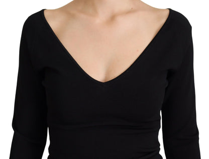 Schwarzer Viskose Pullover mit tiefem V-Ausschnitt